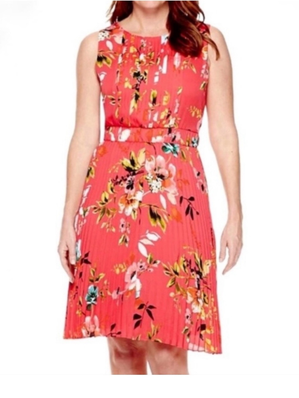 Liz Claiborne Petite Hot Pink Floral Pleated Dress